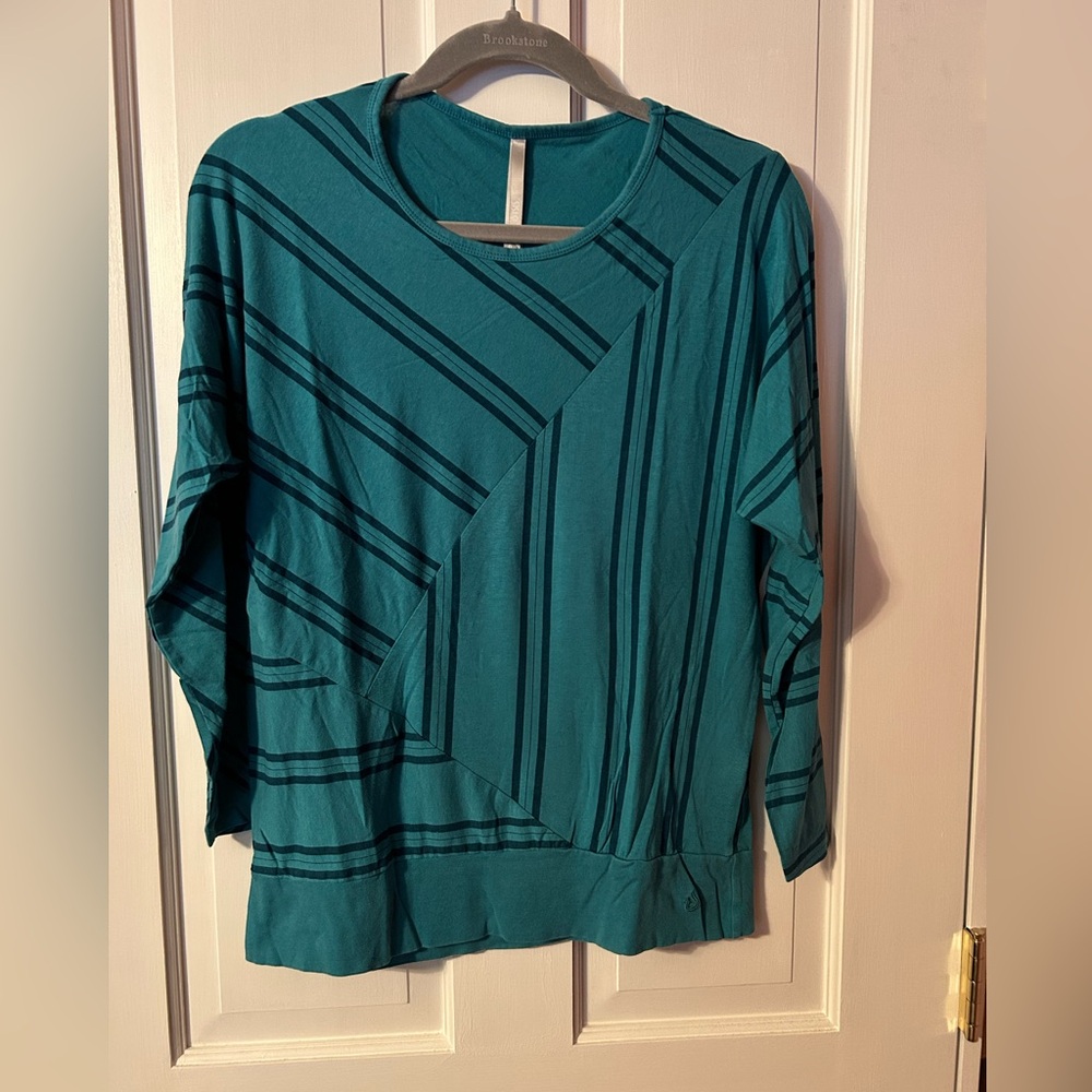 Isis Long Sleeved Striped Patchwork Shirt - Teal - Size Small